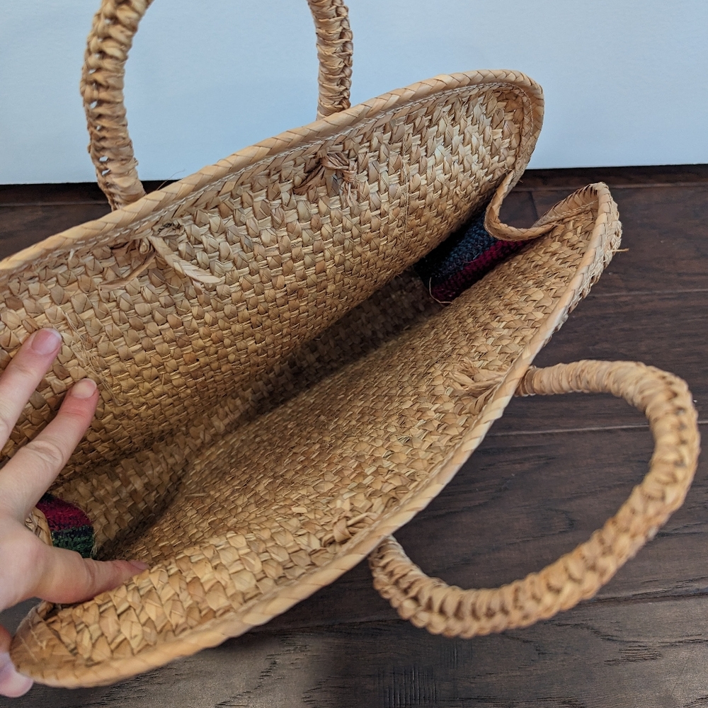 Woven Rattan Mexican Tote Bag Boho Bohemian - Picture 8 of 8